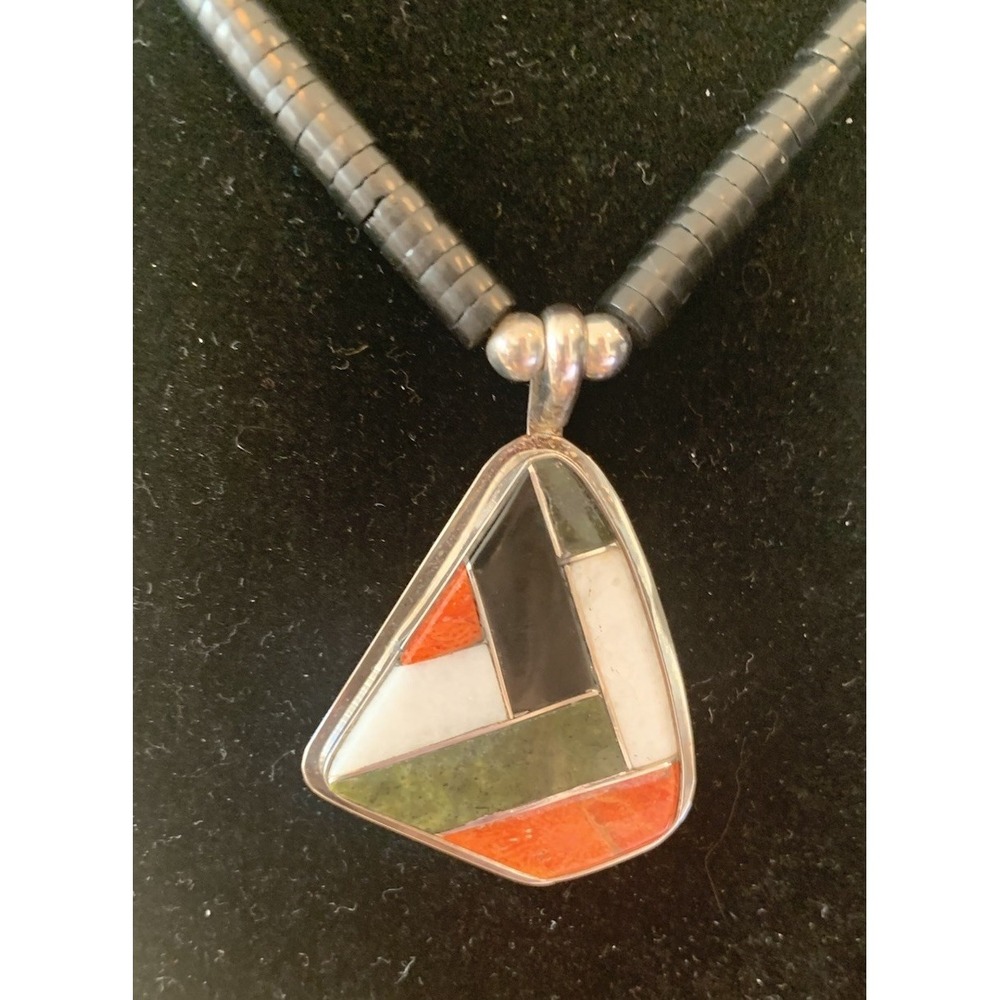 Native American Inlaid Pendant Necklace By Sunrise Jewelers Silver
